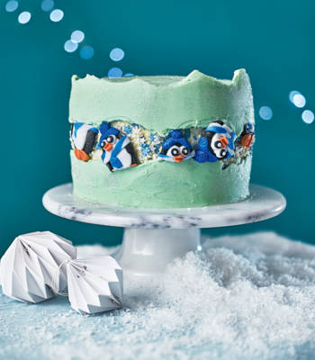 Mint chocolate penguin fault-line cake