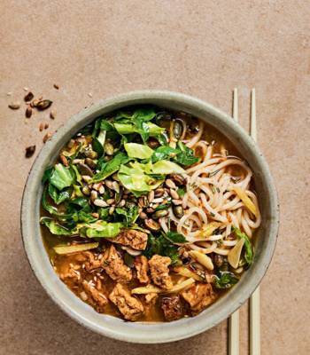Tofu and greens noodle bowl