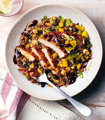 Glazed pork with mango salsa