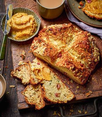 Bacon and cheddar soda bread with Marmite butter