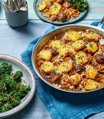 French onion meatballs with orzo
