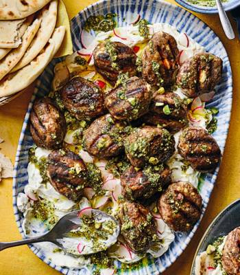 Lamb and feta kofta with pistachio salsa