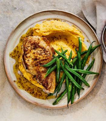 Marmalade-glazed pork chops with spiced carrot and swede mash