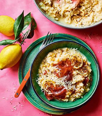 Charred lemon risotto with crispy prosciutto