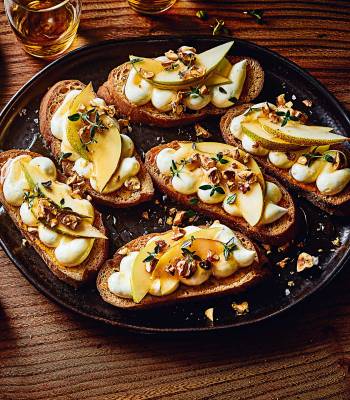 Pear and whipped goat's cheese crostini