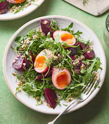 Pink pickled egg and beetroot salad
