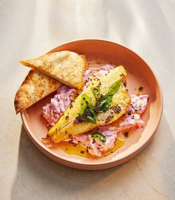 Sea bass with beetroot raita
