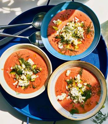 Watermelon gazpacho with cucumber and feta 