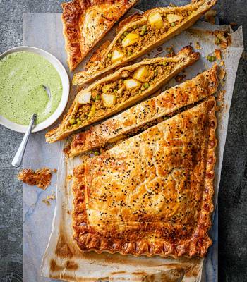 Keema pie with coriander chutney