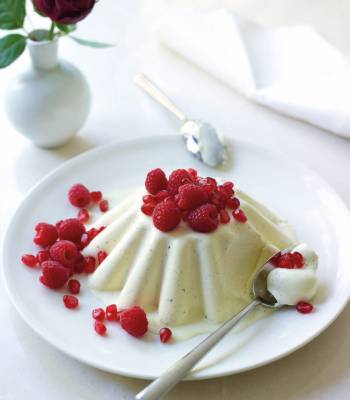 Panna cotta with raspberries and pomegranate