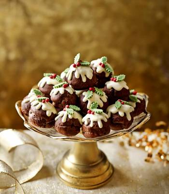 Chocolate profiterole Christmas puddings