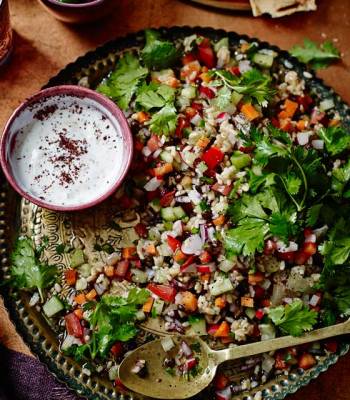 Chopped salad with sumac yogurt dressing