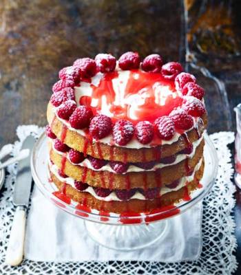 Triple-layer raspberry  lemonade drizzle cake