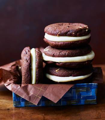 Triple chocolate and cherry brownie cookie sandwiches