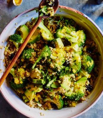 Quinoa salad with broccoli, preserved lemon and avocado oil