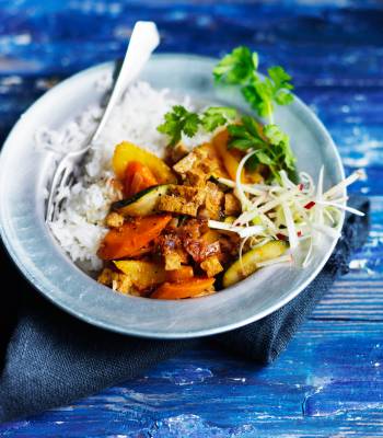 Korean-style stew with marinated tofu pieces