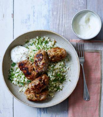 Pork kebabs with spicy cauliflower couscous