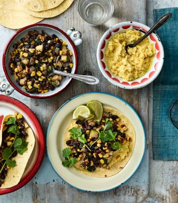 Spicy corn and bean tacos