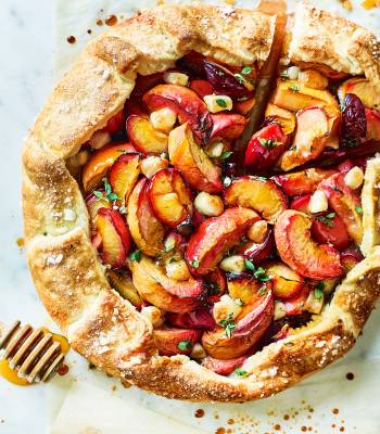 Honeyed fruit tart with marzipan