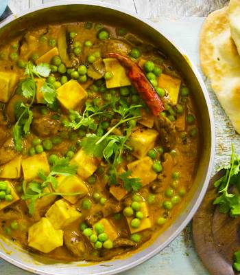Paneer, pea and mushroom masala