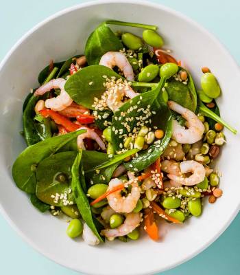 Prawn, edamame and pepper salad with wasabi dressing
