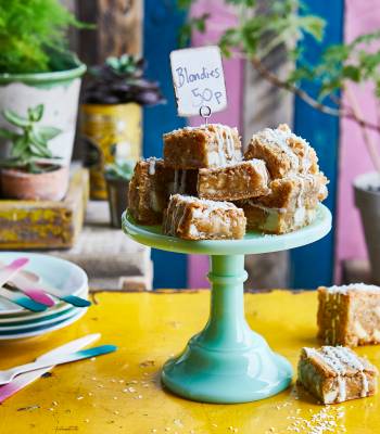 Coconut and white chocolate blondies