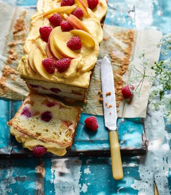 Peach melba loaf cake