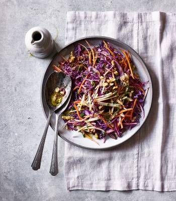 Red cabbage, apple and walnut slaw