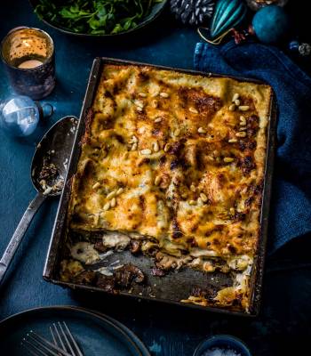 Mushroom and four-cheese lasagne