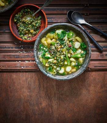 3-bean minestrone with mint pesto