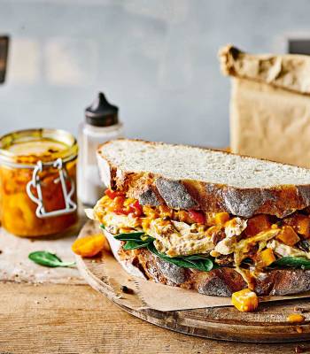 Coronation chicken and mango piccalilli sandwich