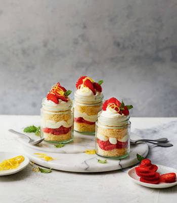 Strawberry jam jar trifles