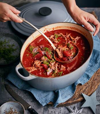 Slow-cooked caraway beef and beetroot stew