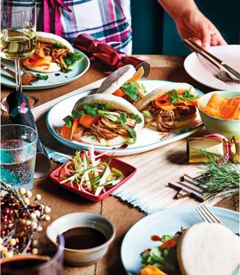 Spiced pork bao buns and homemade pickles