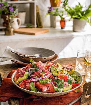 Watermelon and avocado salad with samburu dressing