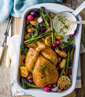 Spring chicken roast dinner