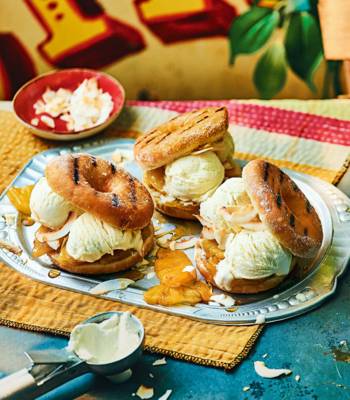 Grilled piña colada doughnuts