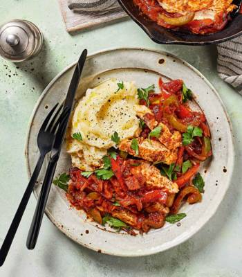Saucy turkey steaks with a Parmesan mash