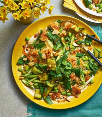 Smacked cucumber and crispy rice salad