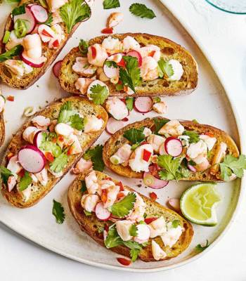 Lime and chilli-marinated prawn crostini