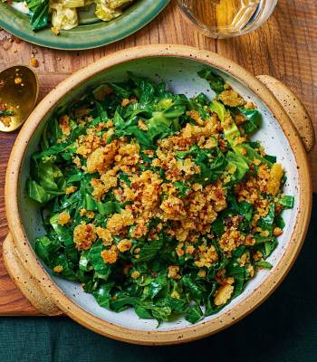 Sautéed greens with golden anchovy crumbs