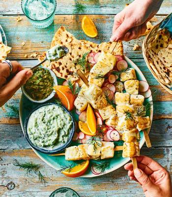Cod skewers with orange salsa verde 