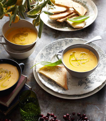 Butternut squash soup with sage sandwiches