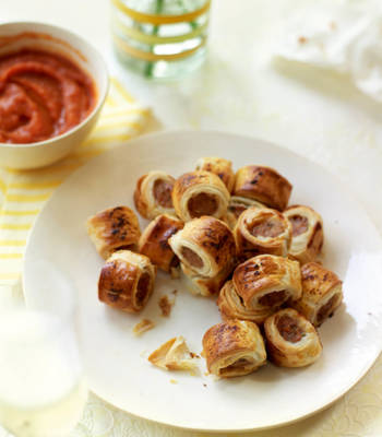 Mini sausage rolls with homemade ketchup