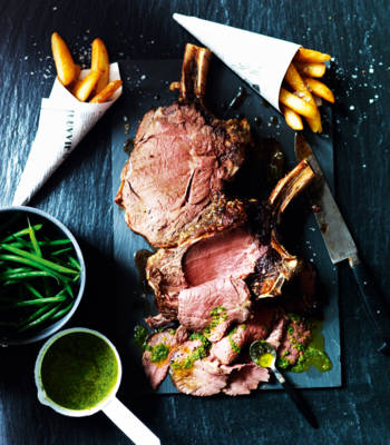 Roast ribs of beef with salsa verde