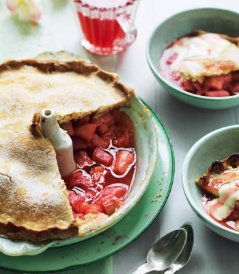 Sugar-crusted rhubarb and apple pie