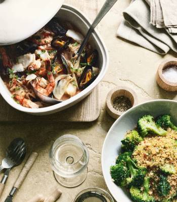 Southern Italian fish stew with broccoli pangrattato