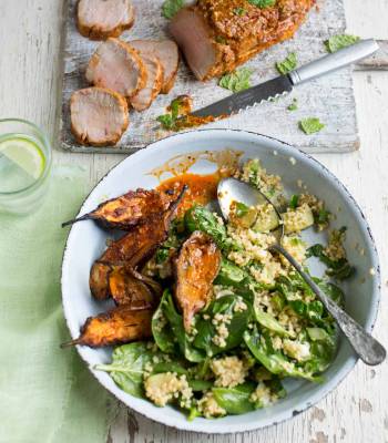 Harissa-lemon pork with bulgur wheat salad