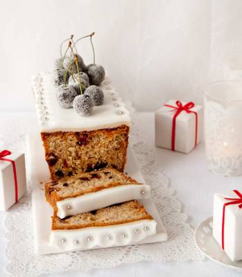 Iced cherry and almond cake