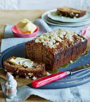 Sticky crystallised ginger, muscovado and date cake